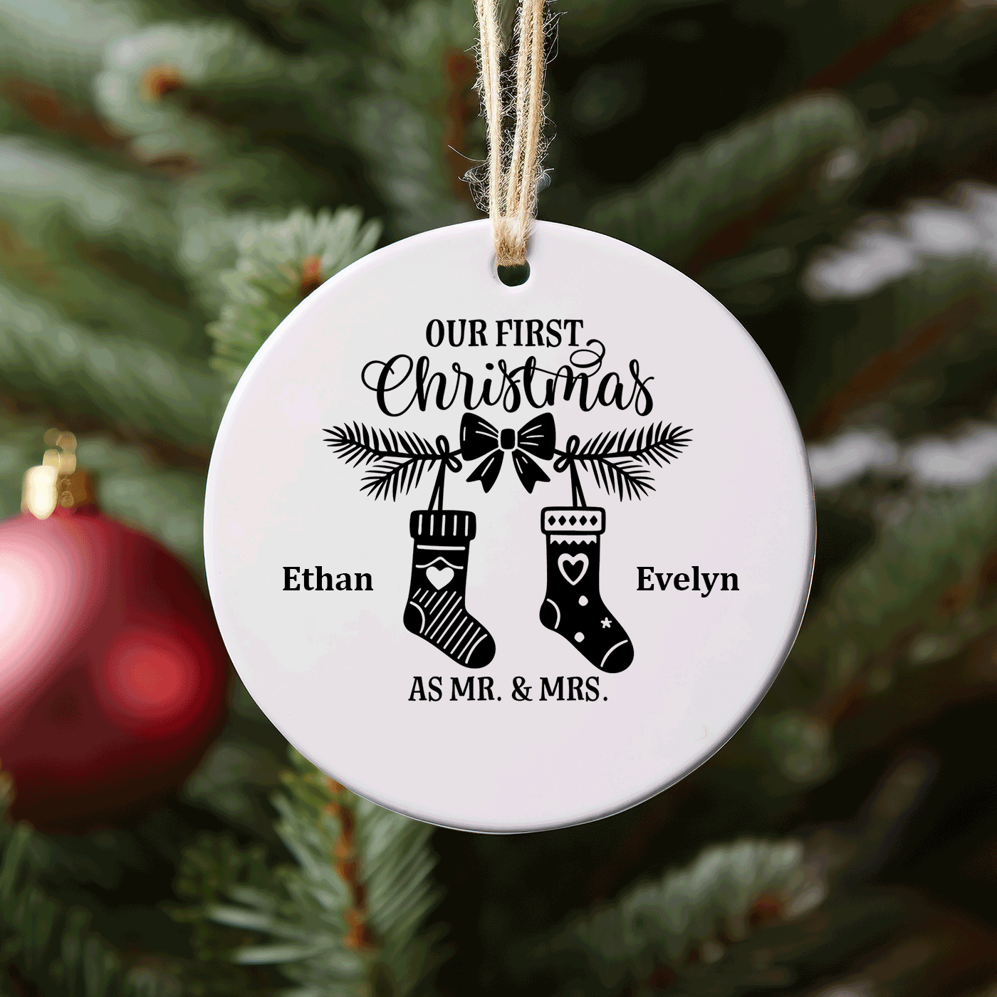 Our First Christmas as Mr. & Mrs. | Newlywed Keepsake | Ceramic Ornament
